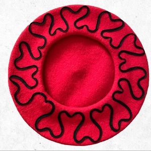 Vibrant Red Womens Wool Beret with Black Piping Accents, PRT Ultra Basque